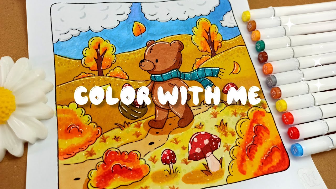 Color with me(ASMR)🐻Autumn hygge coloring book