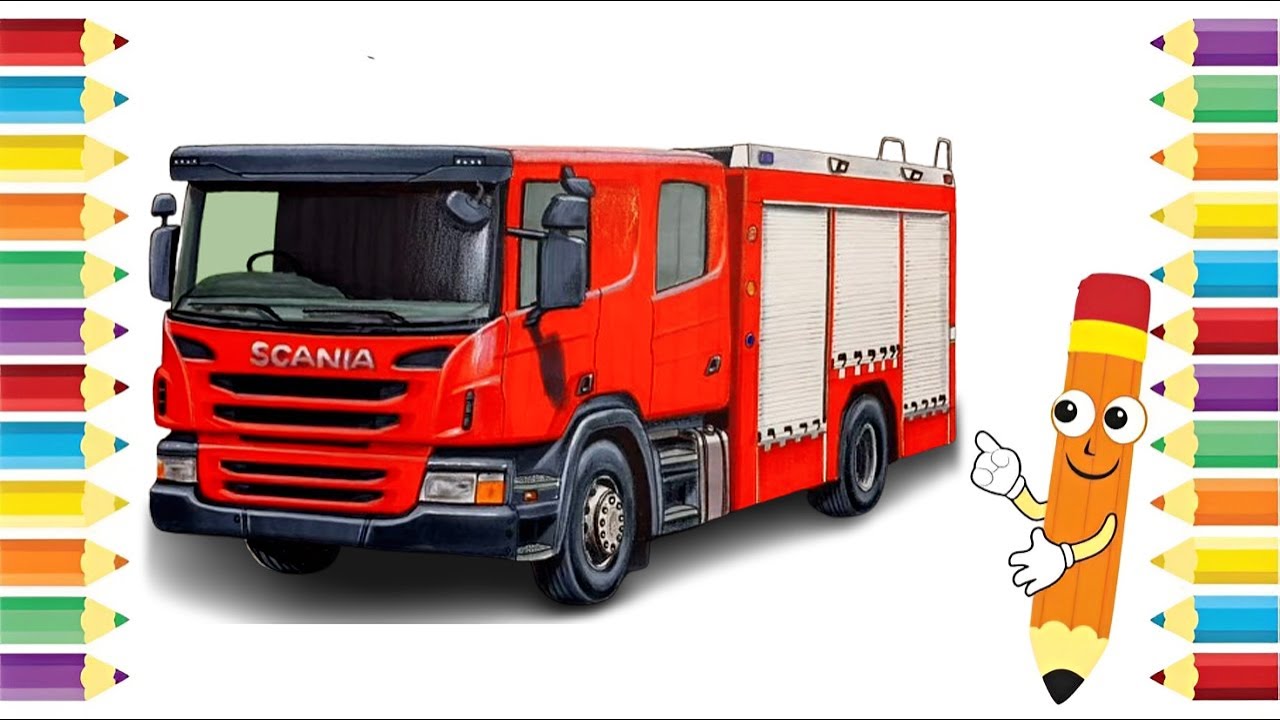 How to Draw a Fire Truck Step by Step  Realistic Scania Fire Engine Drawing Tutorial