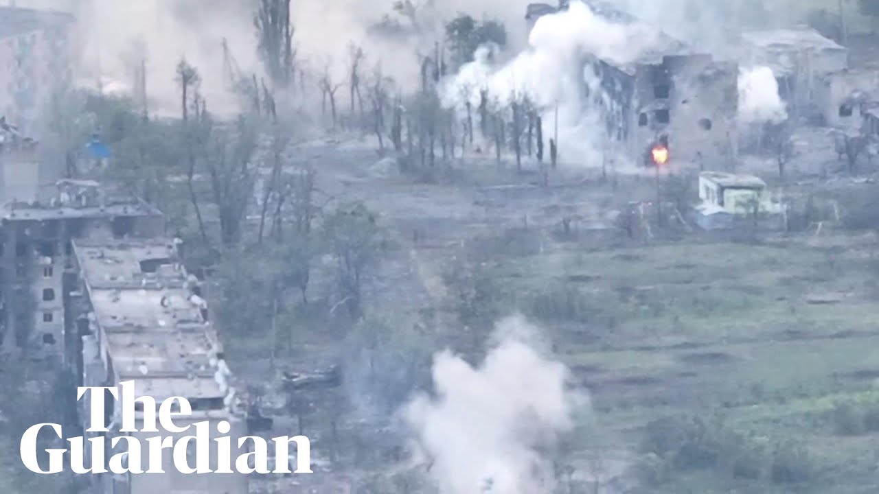 Drone footage shows artillery strikes on Ukrainian town since captured by Russia