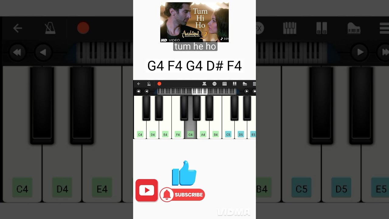 tum hi ho piano tutorial mobile| tum hi ho learn piano in 5   seconds🎵