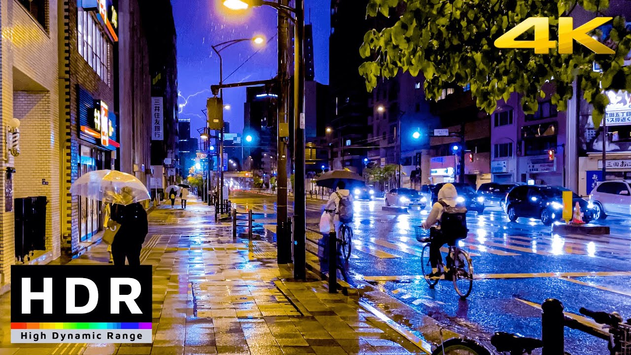 【4K HDR】Rainy Night Walk in Tokyo During Thunderstorm #ASMR