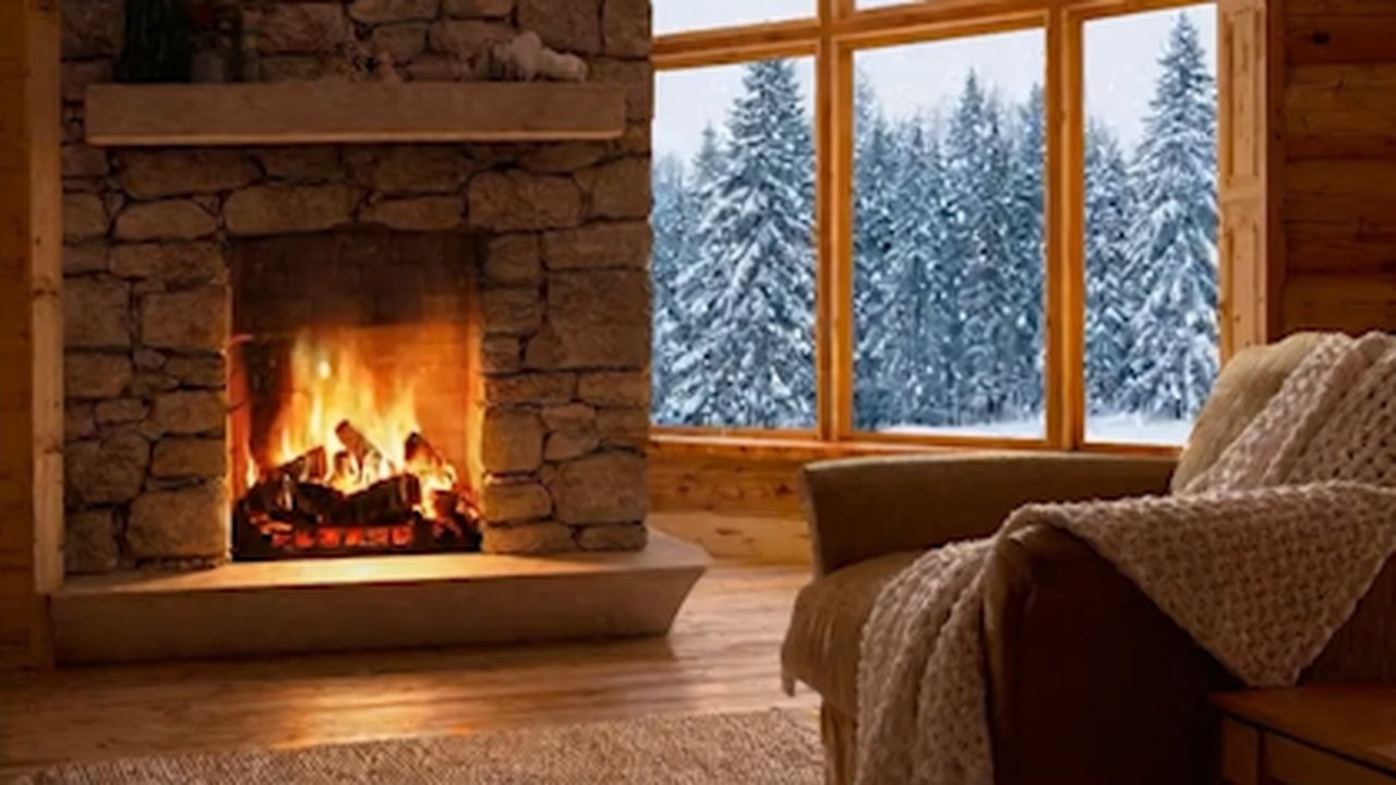 Cozy Winter Fireplace 🔥 Relaxing Snow Ambience for Sleep, Study & Relaxation