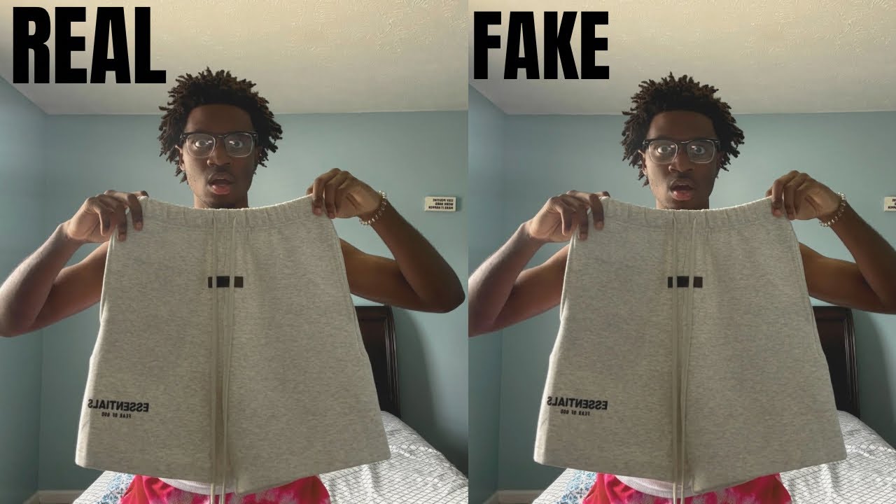HOW SPOT DIFFERENCE BETWEEN ESSENTIALS LIGHT OATMEAL SHORTS VS FAKE ESSENTIALS LIGHT OATMEAL SHORTS