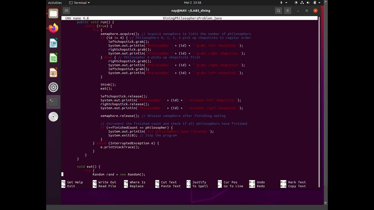 OPERATING SYSTEM || LAB5 DININGPHILOSOPHERSPROBLEM.JAVA
