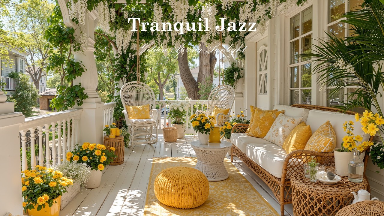 Tranquil Jazz with Golden Spring Sunlight Ambience | Up Mood & Deep Healing at Cozy Nature Balcony