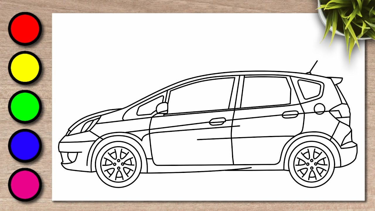 How to Draw Honda Jazz Car and Coloring - Vehicle Drawing - Drawing and Coloring