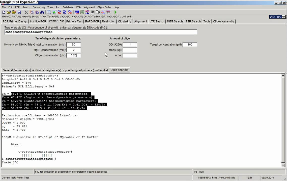 Oligo test with FastPCR