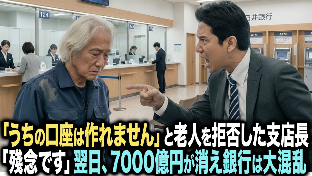 「うちの口座は作れません」と拒否した大手銀行の支店長。ボロ服の老人「残念です」翌日、7000億円が消え銀行は阿鼻叫喚の大混乱に