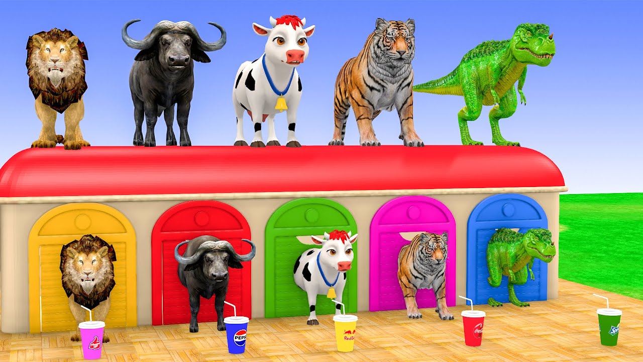 Long Slide Game With Elephant Gorilla Buffalo Hippopotamus Tiger 3d Animal Game Funny 3d Animals