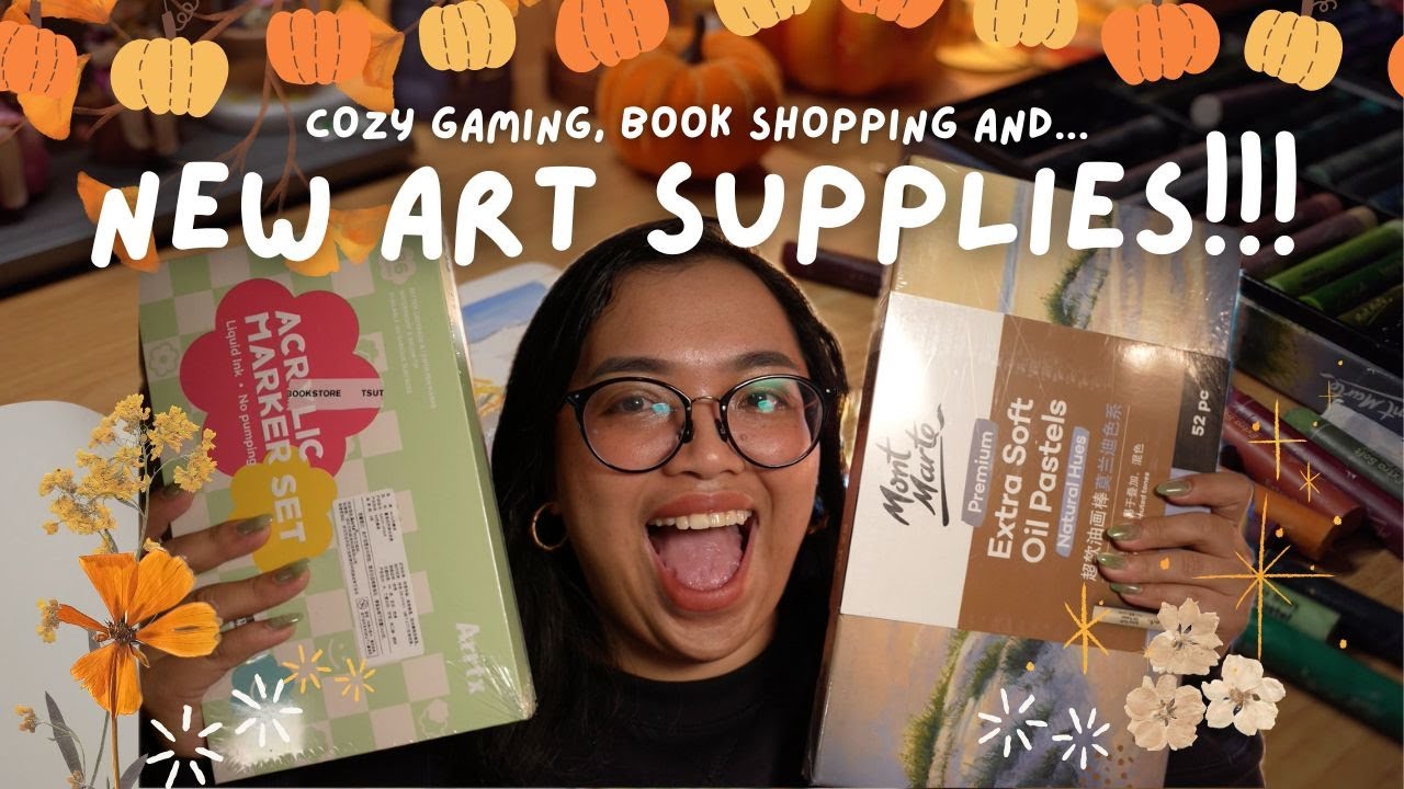 *cozy art vlog* : testing Arrtx Acrylic Markers, oil pastel painting an autumnal scene, cozy gaming
