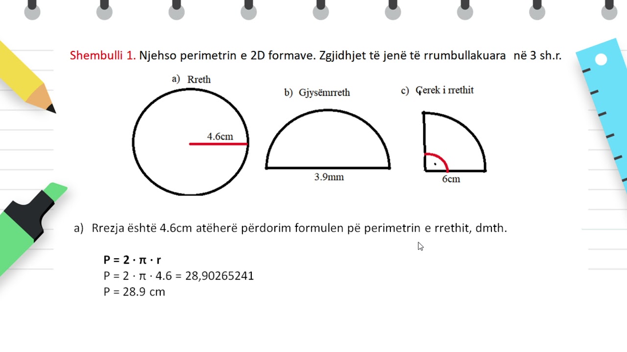 Klasa 9  - Matematikë - Rrethi - Perimetri dhe syprina e tij