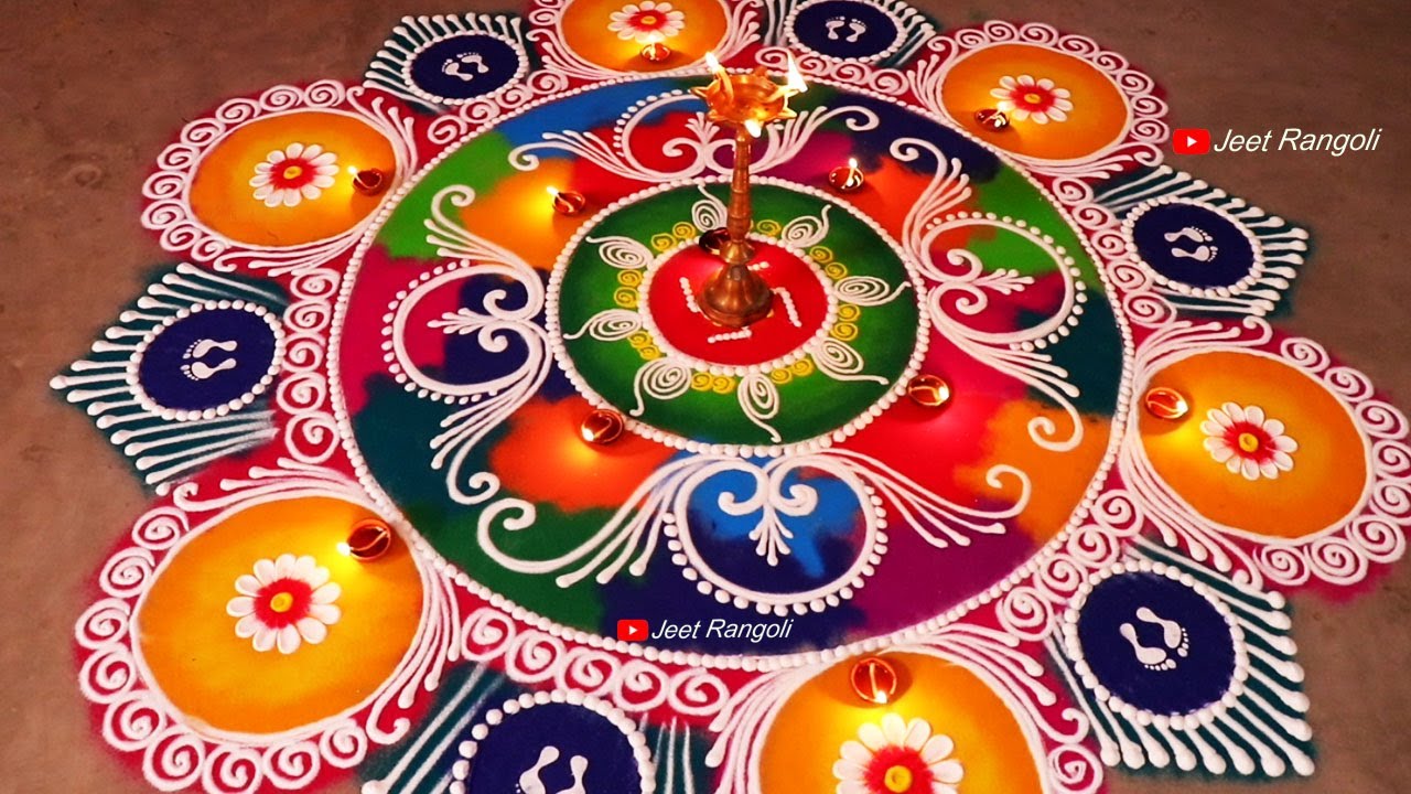 Big, multicolored, attractive sanskarbharti rangoli design. दिपावली में बनाइए बड़ा और आकर्षक रंगोली