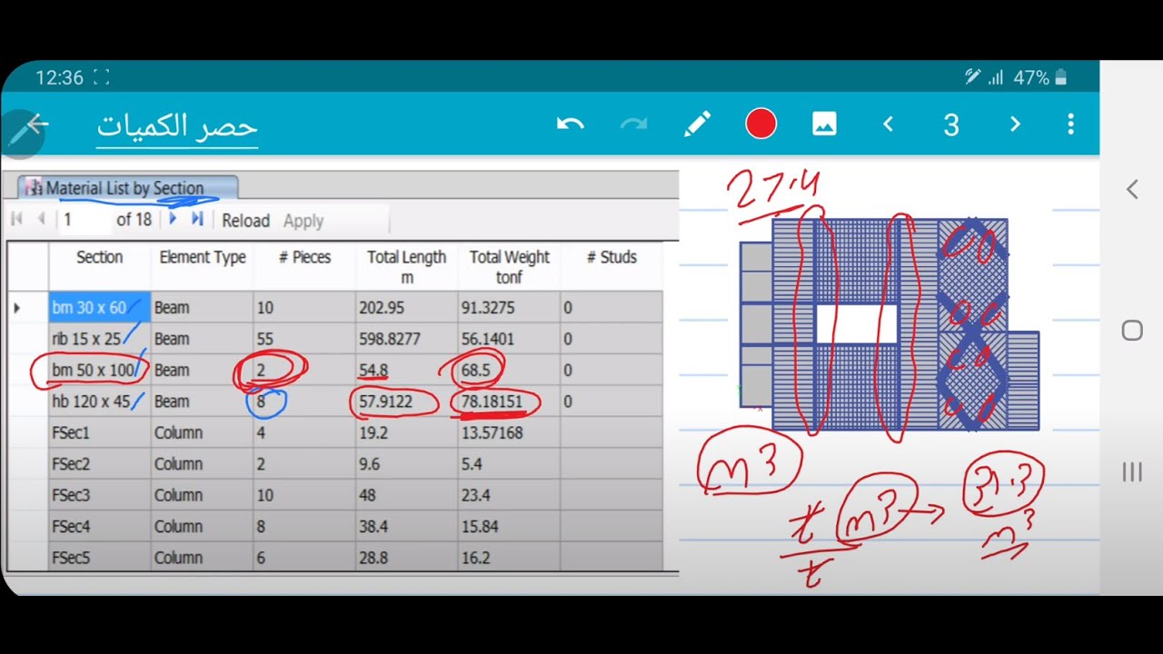 حصر خرسانه جامع بمسطح ١٤٥٠ م٢ باستخدام ايتابس