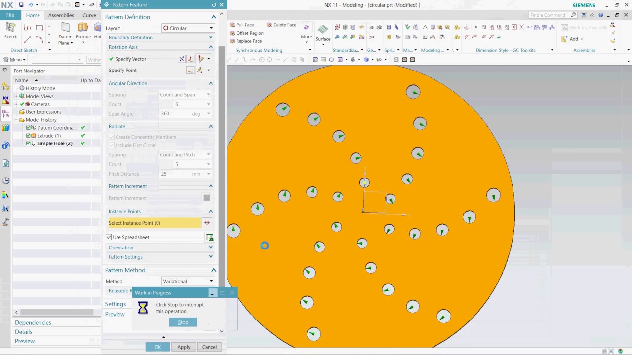 SIEMENS NX 11: PATTERN FEATURE | CIRCULAR PATTERN
