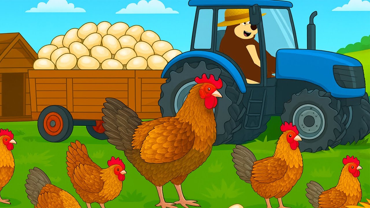 Bear's Farm Adventure! Collecting Eggs with his Tractor 🚜🐻 | Bear Farm Animation 🌾✨