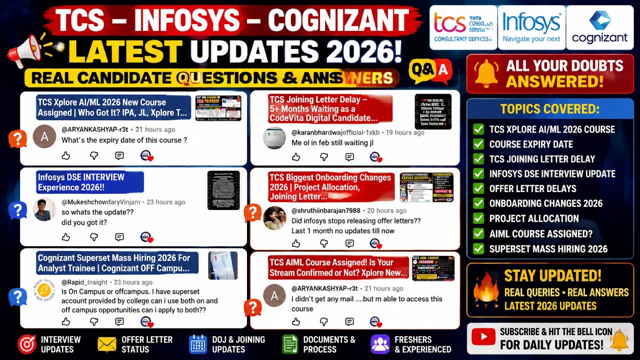 Infosys Stop Releasing SE DSE Offer Letter | TCS AI/ML Course Added | TCS Waiting for JL From Feb'26