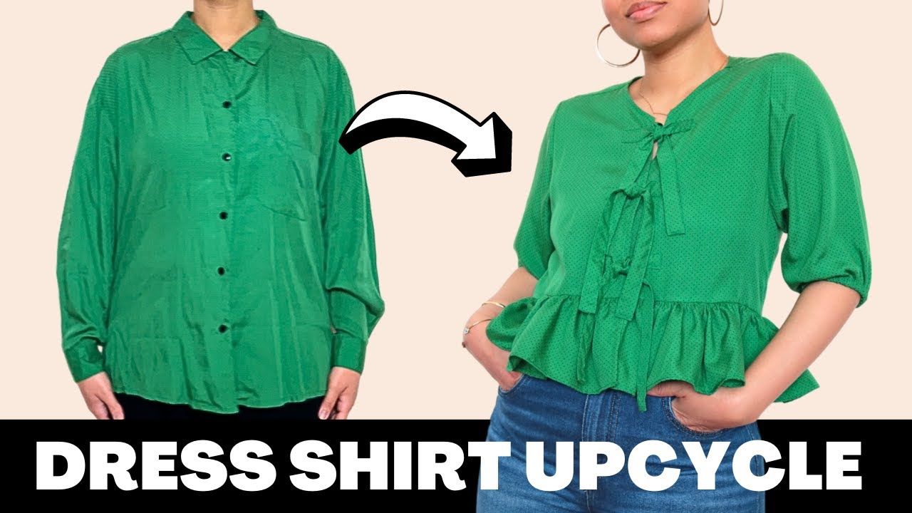 DIY Designer Dupe | Dress Shirt turned Tie-Front Bow Peplum Blouse