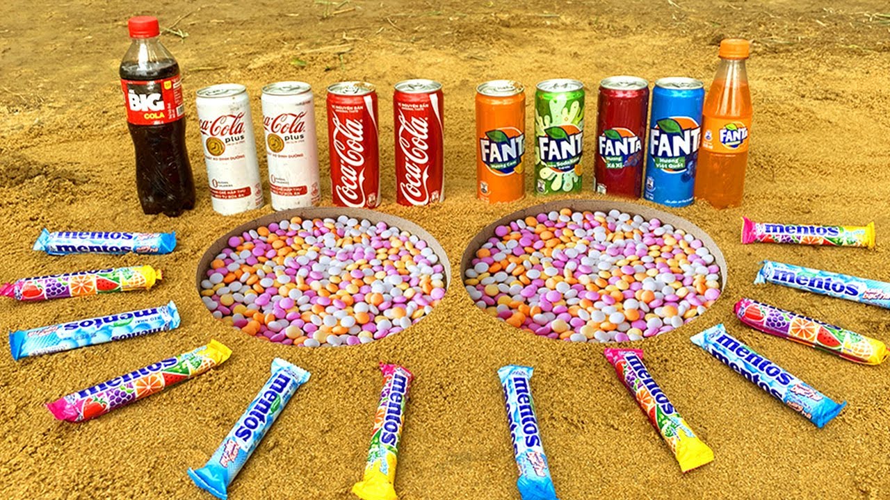 Different Fanta VS Mentos & Different Coca Cola VS Mentos in Underground !!