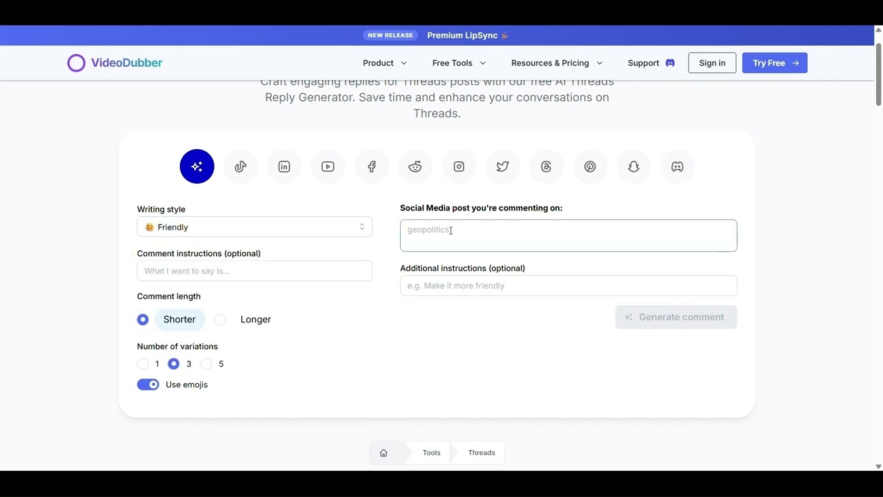 thread reply generator | VideoDubber.ai