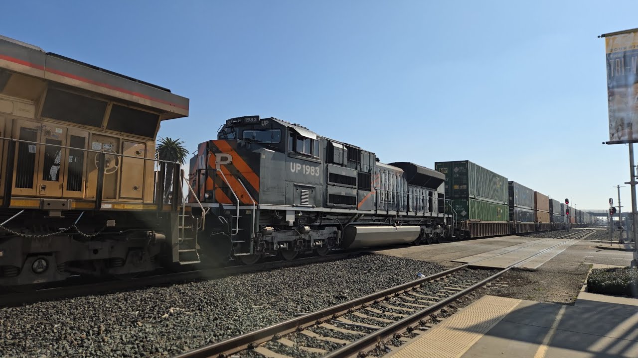 Union Pacific ZLCTM at Stockton Station with UP #1983 Western Pacific Heritage Units on it