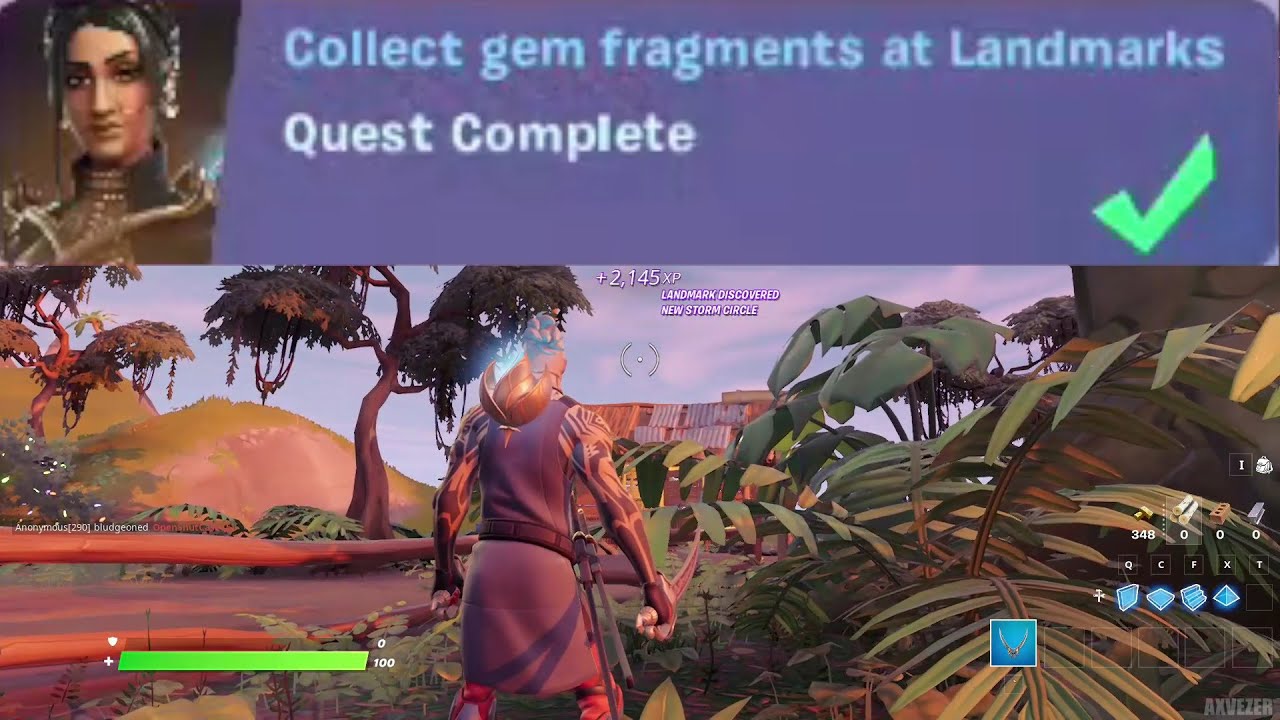 Collect gem fragments at Landmarks - Fortnite
