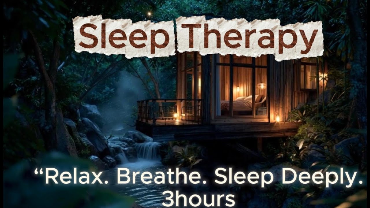 Deep Sleep - Fall Asleep Fast in a Waterfall Forest Cabin 🌊 Water Sounds & Piano Music