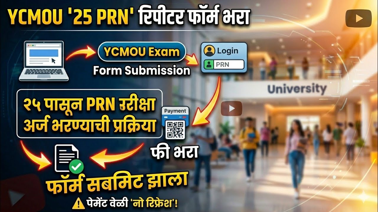 YCMOU Exam Form Submission 2026 | PRN 25 ने सुरु होणाऱ्या विद्यार्थ्यांसाठी परीक्षा अर्ज कसा भरावा?