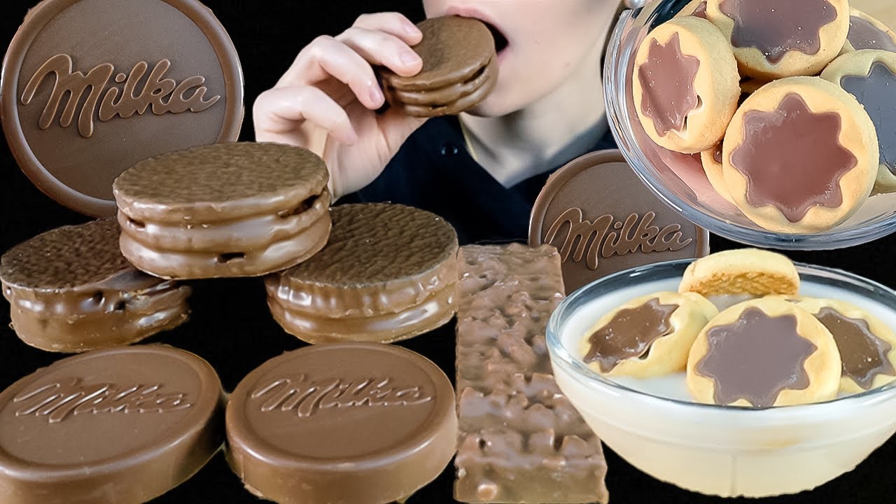 ASMR Milka Chocolate Party! Mousse Alfajor, Cream Cookies, Big Round Wafers, Oreo Alfajor