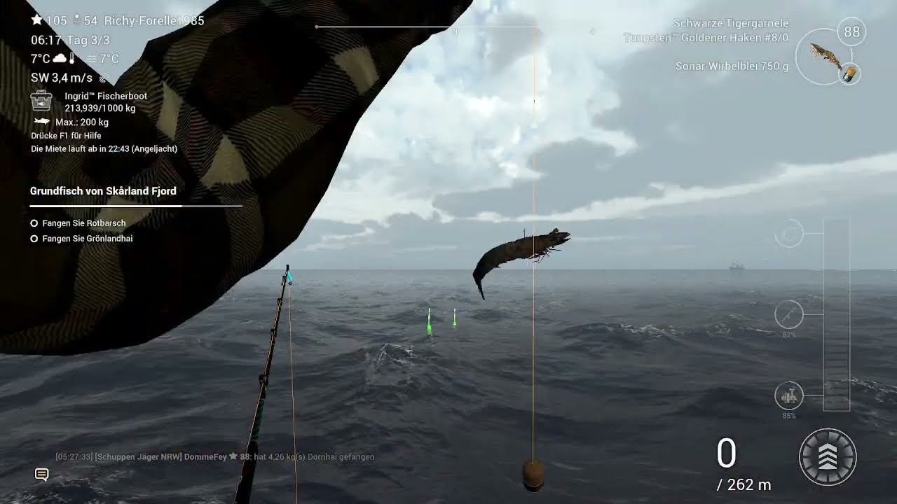 Fishing Planet Norwegen einzigartiger Leng schwimmender Grönlanhai hat das Boot weggeschoben :-)