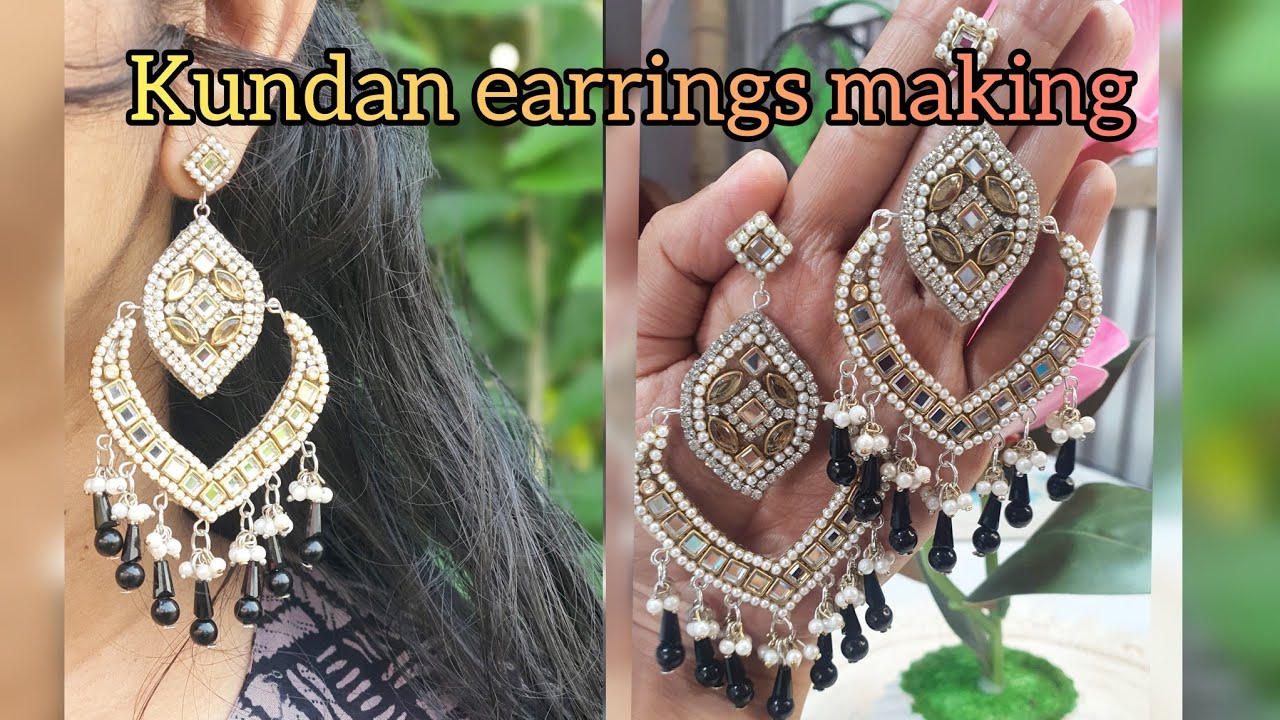 Earrings making tutorial 🖤/DIY easy kundan earrings making 🖤