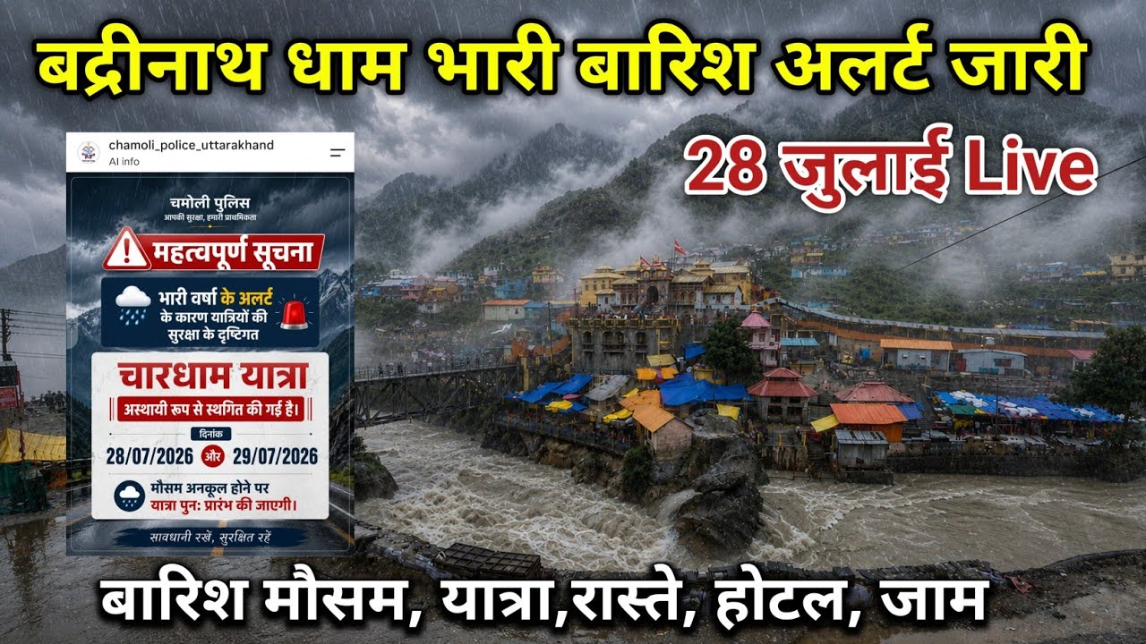 बद्रीनाथ धाम भारी बारिश रास्ते यात्रा हाई अलर्ट || badrinath yatra || Badrinath weather || Badrinath