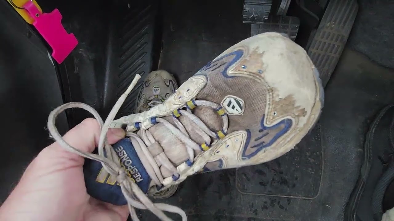 Old beat up trashed Adidas sneakers at work in truck taking home for me to do what with them?