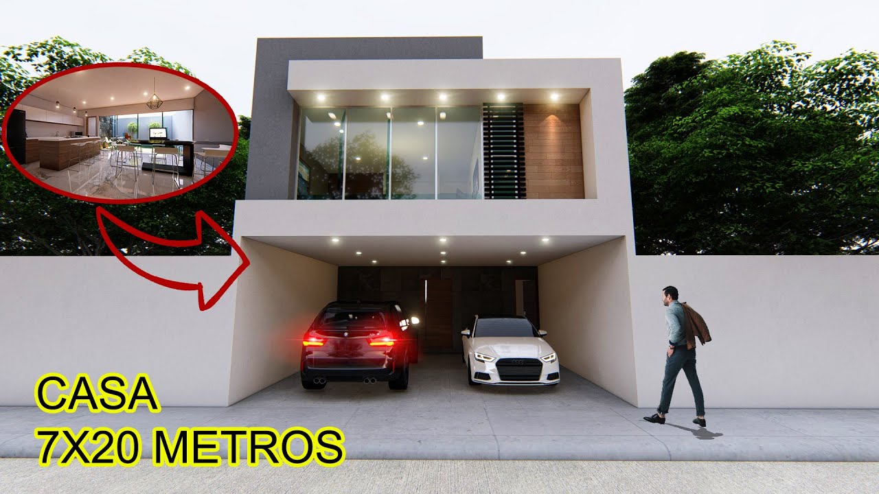 PLANO DE CASA MODERNA 7X20 METROS/DESAIN RUMAH 7X20M/HOUSE 7X20 METERS