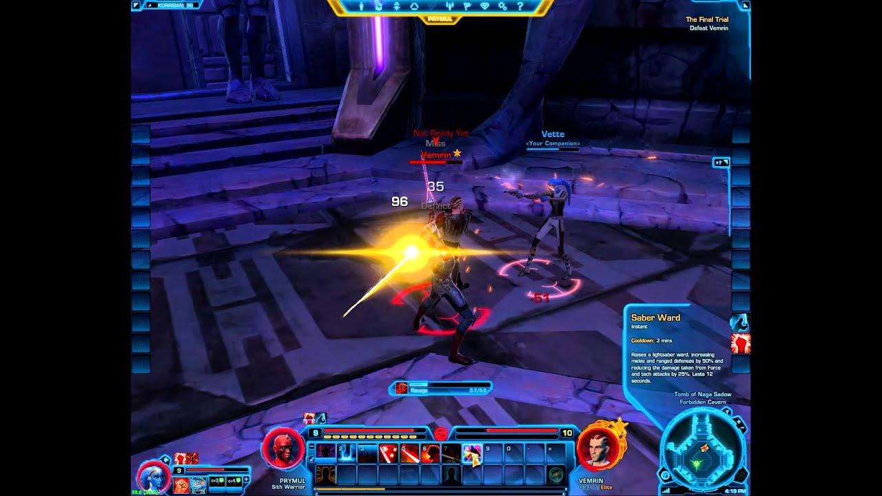 SWTOR! Sith warrior quest chain killing arch enemy Vemrin!!!!!!