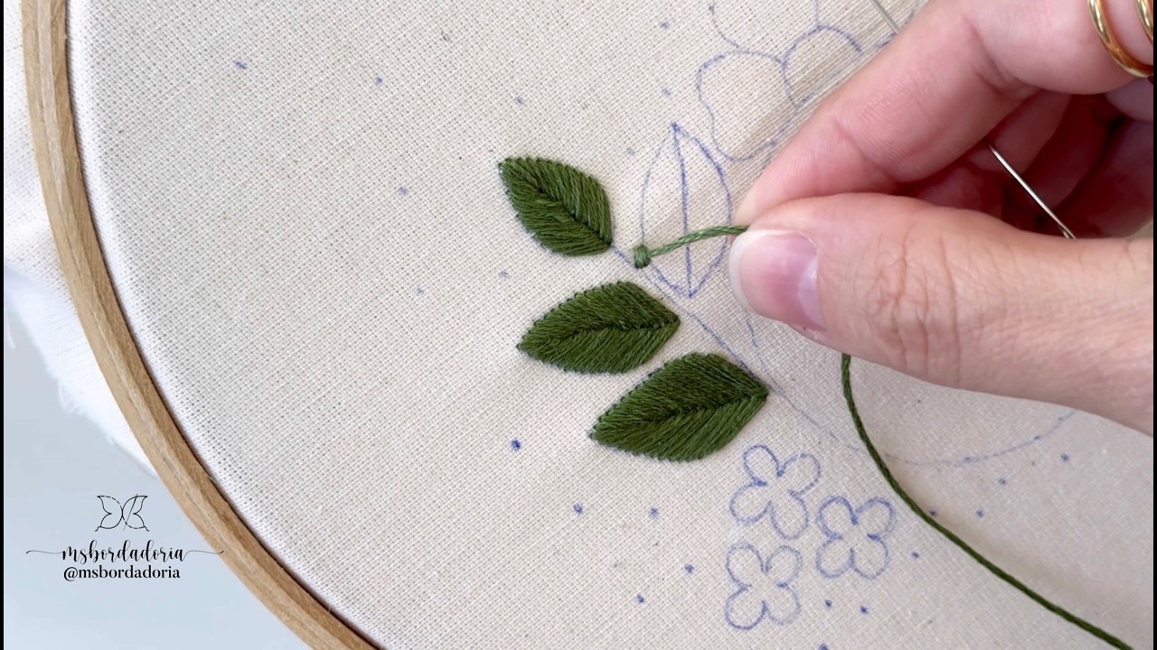 FOLHA super fácil (PONTO CHEIO RADIAL) bordado livre | Embroidery begginers Leaf in Satin Stitch