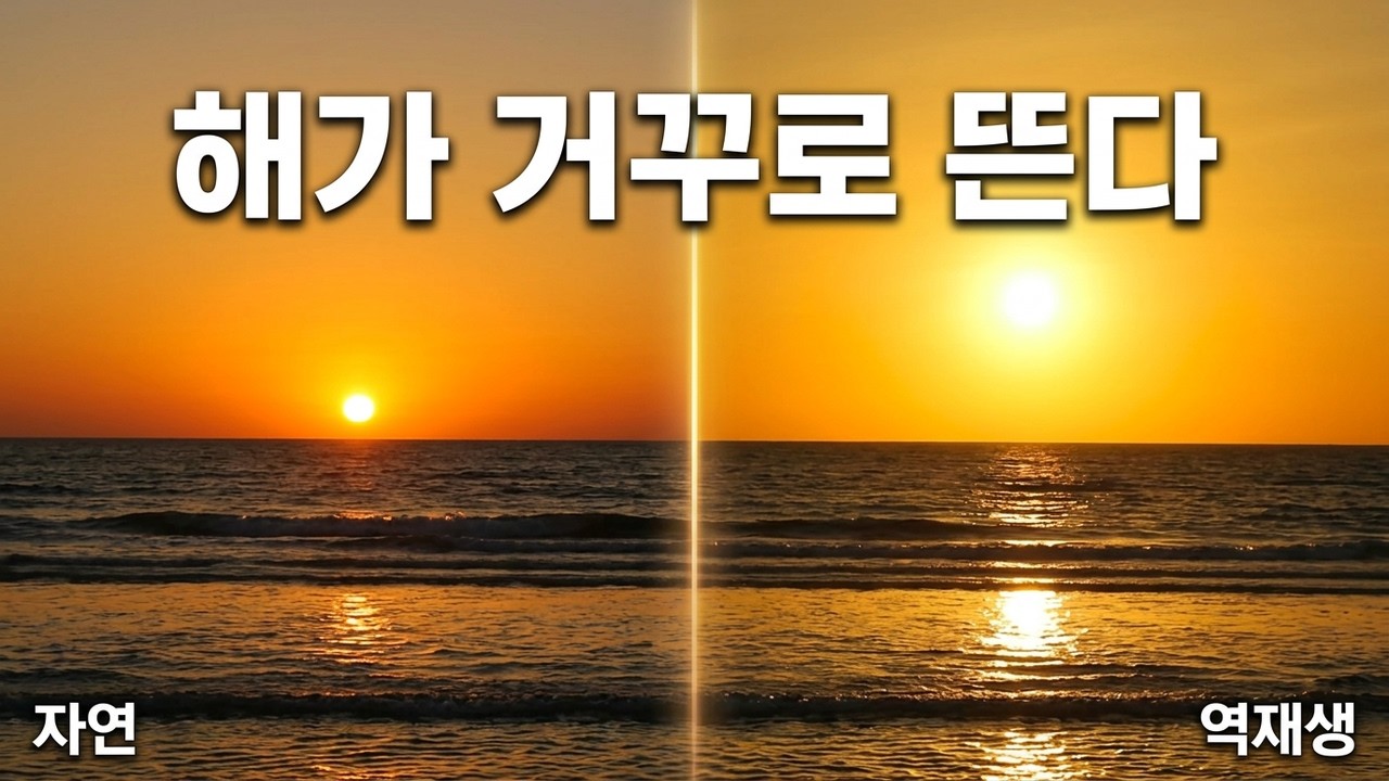 역재생된 해가 수평선을 타고 올라온다 | 평온한 밤의 파도 ASMR