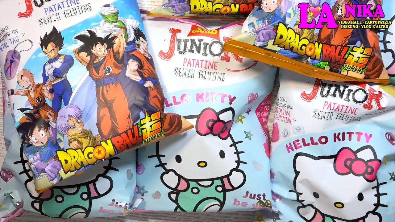 MEGA SPACCHETTAMENTO PATATINE SAN CARLO JUNIOR HELLO KITTY E DRAGON BALL By Nika