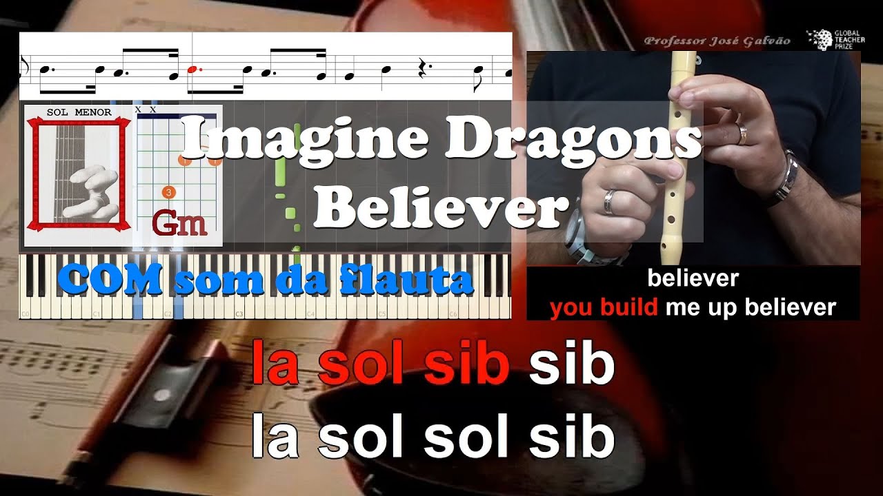 Believer Imagine Dragons Notas Flauta Guitarra Piano Karaoke Lyrics Acordes Educacao Musical CV