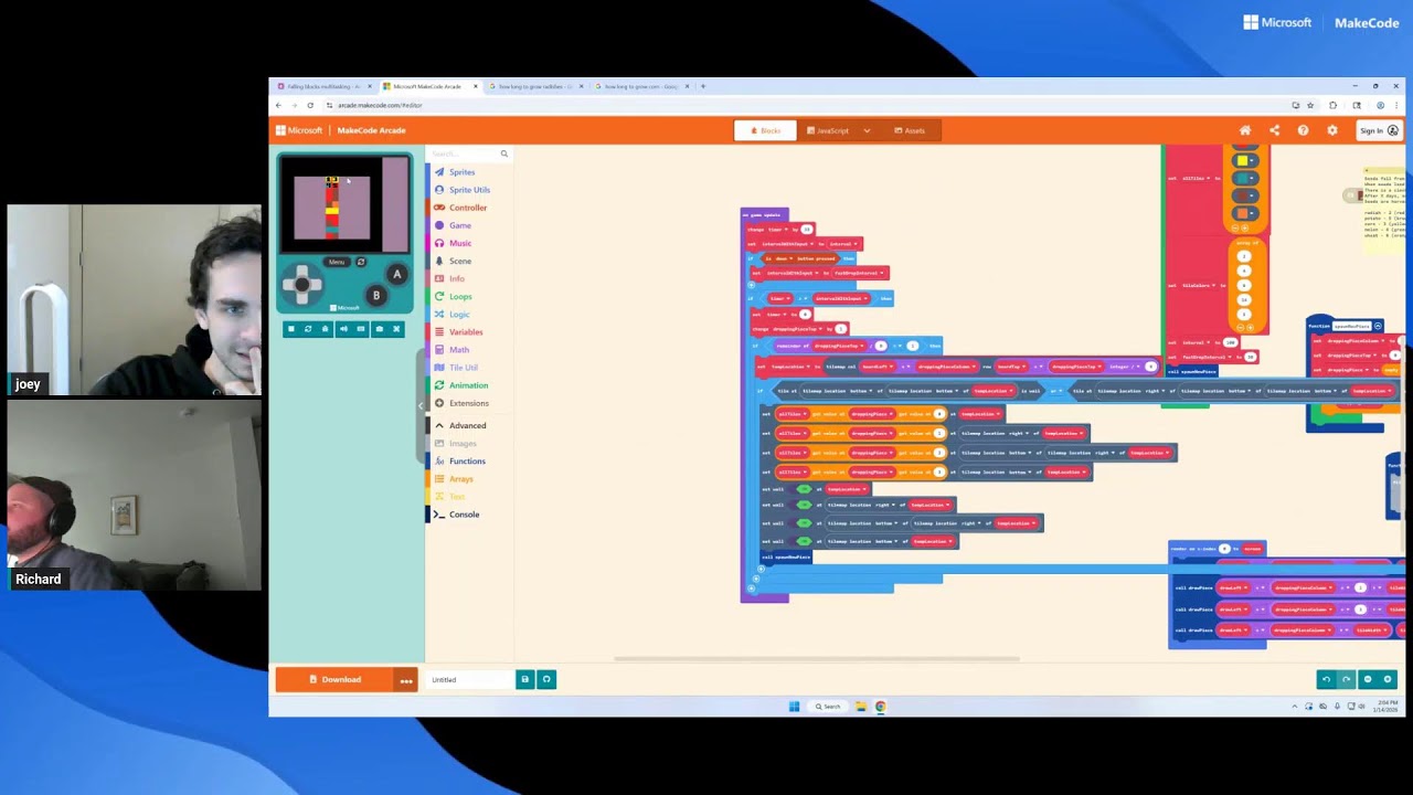 Starting a new falling blocks game in MakeCode Arcade!