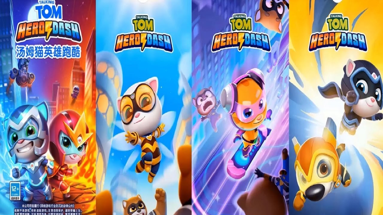 Talking Tom Hero Dash SUPER GINGER VS ROCKSTAR GINGER VS QUEEN BEE ANGELA SUNBEAM HANK Gameplay