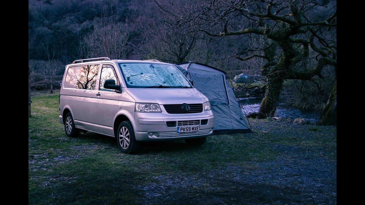 Riverside Van camping in Wales.
