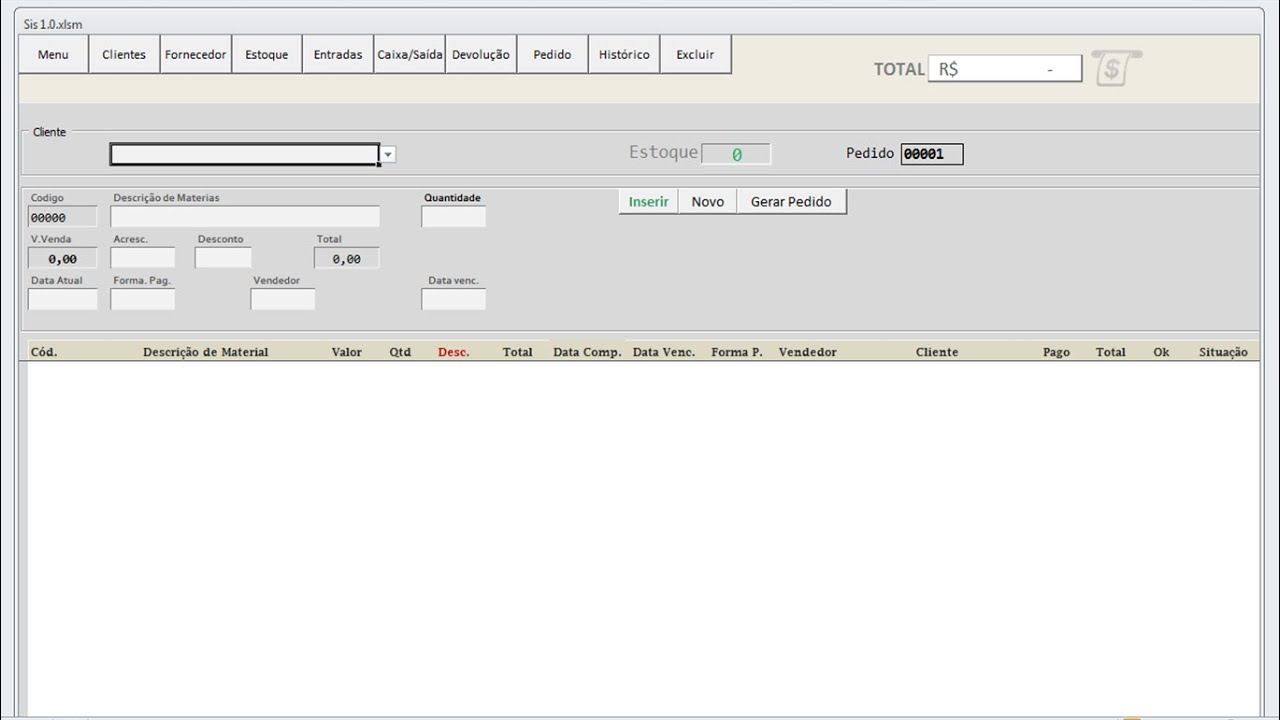 Programa Excel Controle de Estoque - Sis 1.0