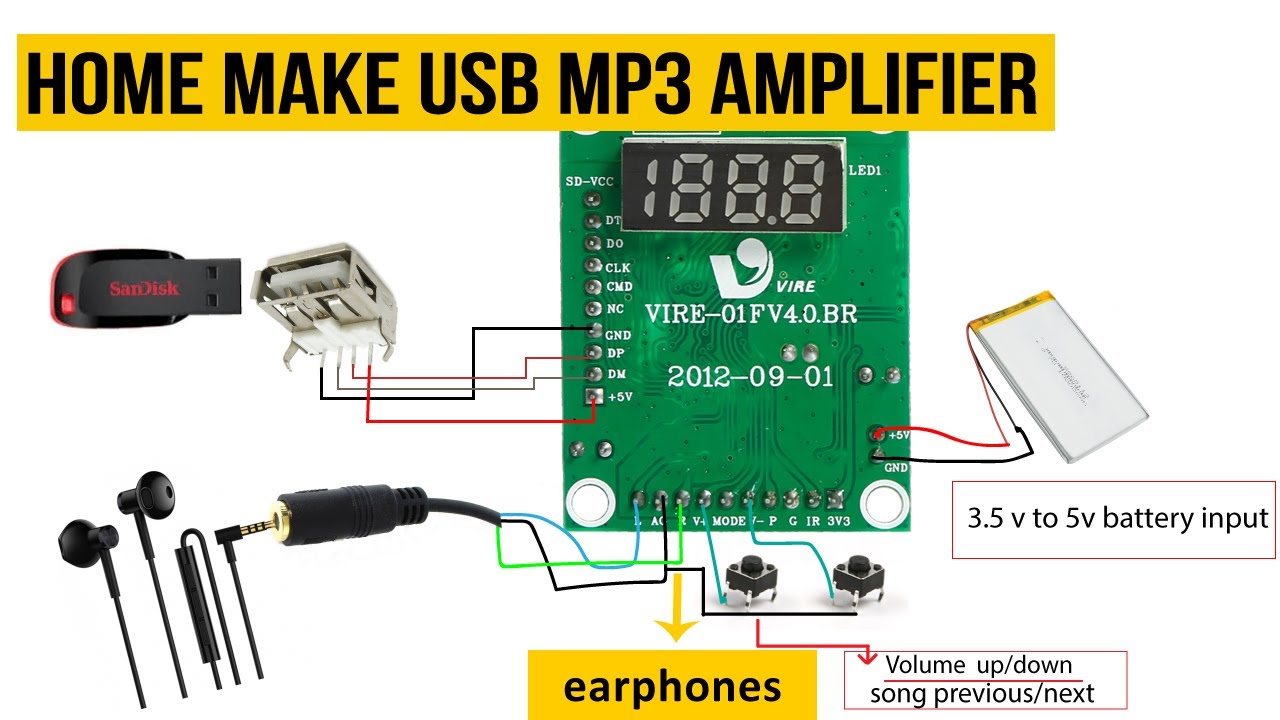 USB Bluetooth Mp3 module Connections - Making small audio amplifier