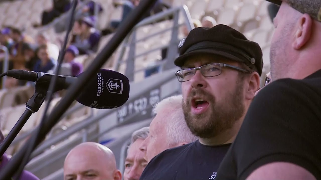 The Albany Shantymen perform a sea shanty at the Optus Stadium in Perth