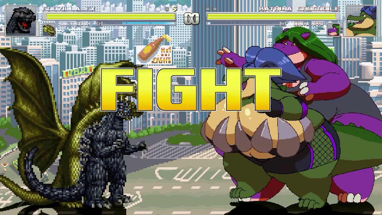 AN Mugen Request #1293: Godzilla EX & King Ghidorah VS Katrina Crocodile & Bertha Hippo