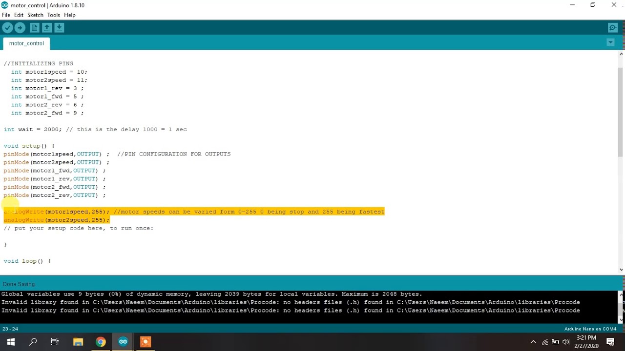 Arduino Tutorials | Motor Control