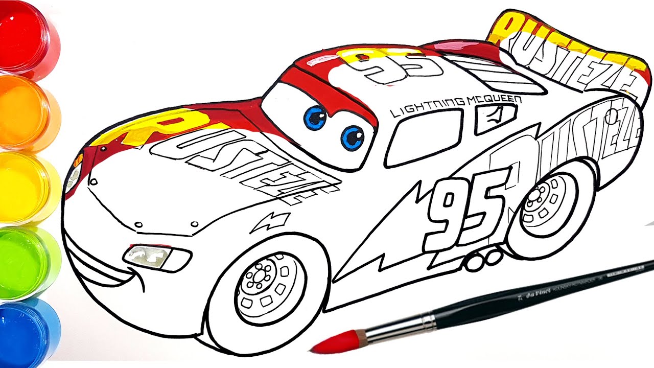 LIGHTNING McQUEEN with Wrap in Rust-eze Racing Center. CARS 3 Drawing and Coloring Pages Tim Tim TV