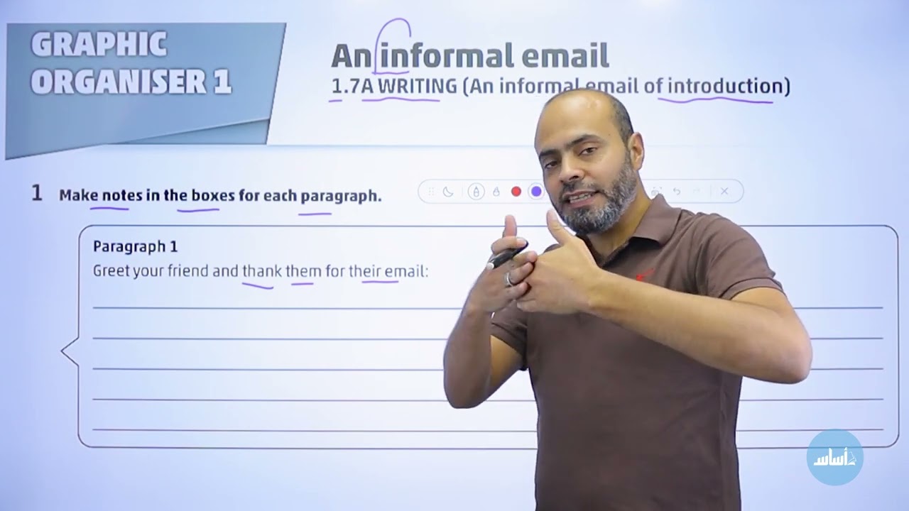 صف تاسع كتابة بريد اليكتروني Informal email of introduction الوحدة الاولى