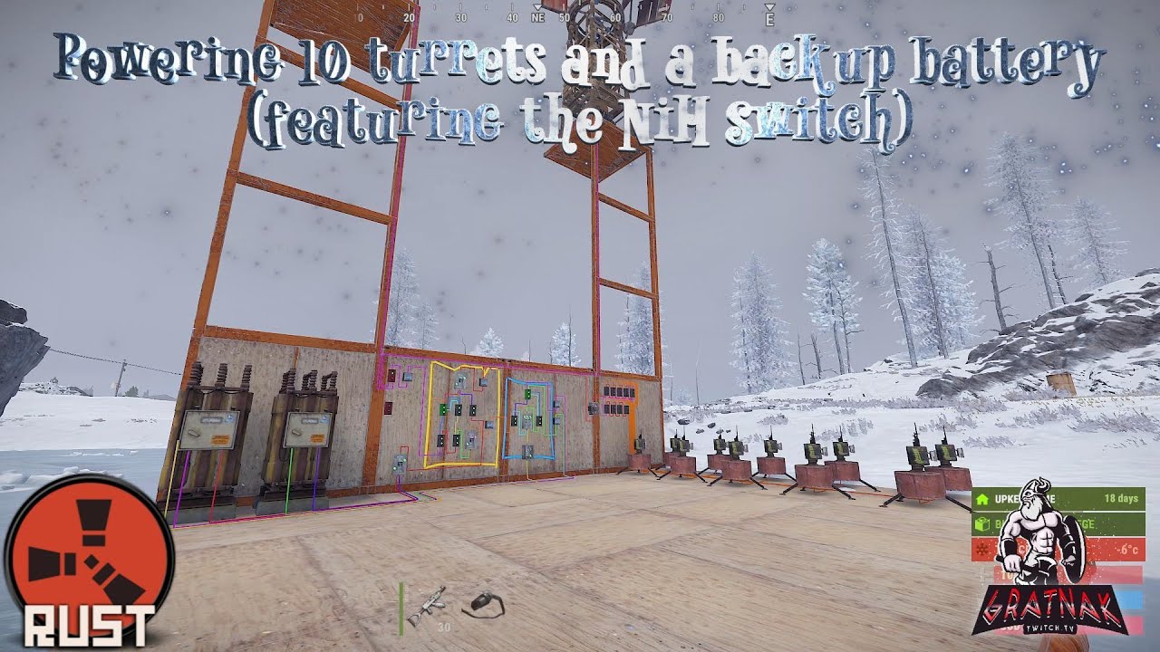 RUST: NiH switch with Backup battery, powering 10 turrets