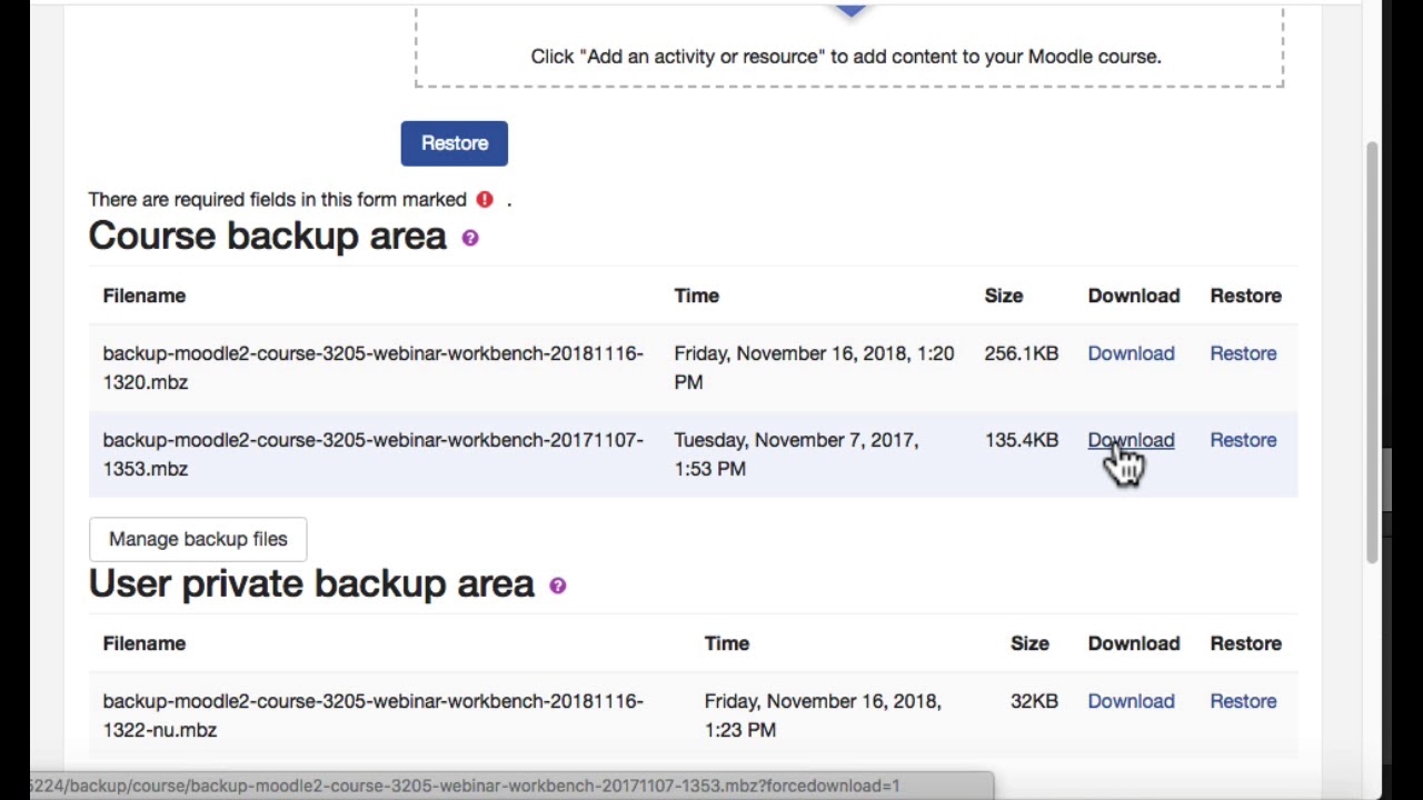 Deleting Large Files from Moodle Course